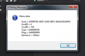 Visual Studio File.New VSDebug Message.